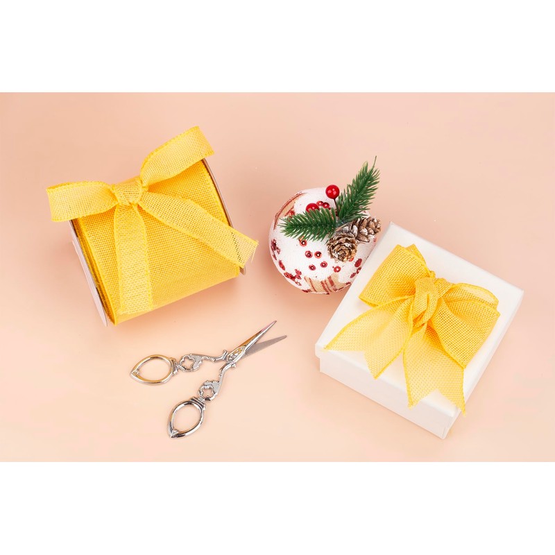 Joycrosso Burlap Wired Edge Ribbon 25mm x 9 Meters, Yellow,