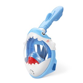 Snorkel Mask for Kids, Full Face Snorkeling Set with 180° HD Seaview, Anti-Fog Anti-Leak, Foldable and Compact for Vacation, Blue