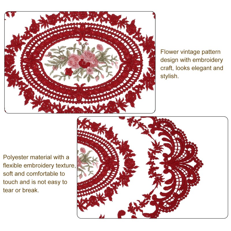 sourcing map Retro Lace Placemat 12x16-in Oval Embroidered Table Place