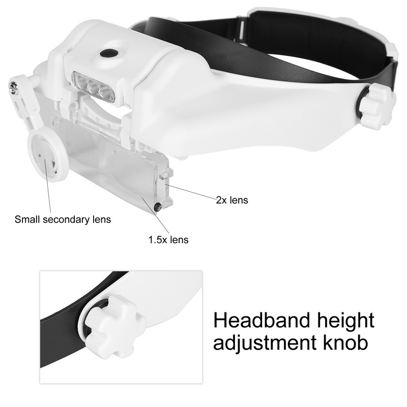 LED Helmet Magnifier Tattoo Beauty Adjustable Headband Magnifying Glass Head