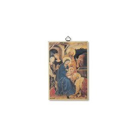 Fratelli Bonella Sacred Picture on MDF Poplar Wood, 8 mm, with Mosaic Made of Gold Foil with Magi and Prayer Chain on the Back, 10 x 15 cm, Made in Italy