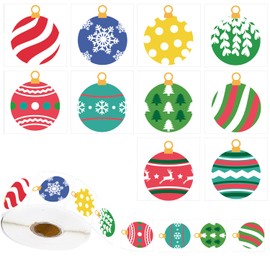 BANPUBASE 1000Pcs Christmas Stickers 1.5 Inch Christmas Ball Sticker Roll Elk Christmas Tree Snowflake Polka Dot Pattern Label Stickers for Seals Cards Candy Bags Gift Envelopes, 10 Designs