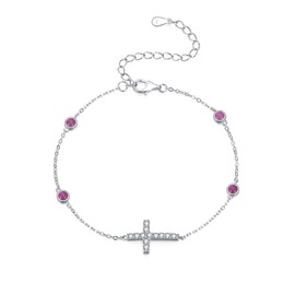 TIGER RIDER Cross 925 Sterling Silver Bracelet Rose Quartz Jewelry Gift for Women Christmas Holy Communion