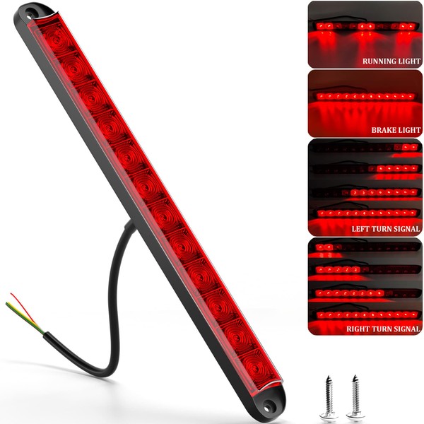 BJZ 16'' Trailer LED Lights Bar Red 12LED Brake Stop