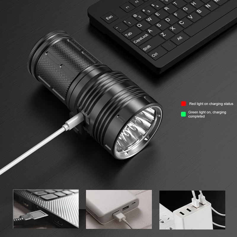 Strong Light Flashlight 10000LM 300‑500 Meters LED 4 Modes Rechargeable