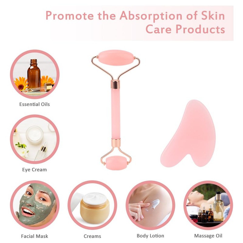 FIDWALL Pink Gua Sha & Jade Roller Set, Face Roller