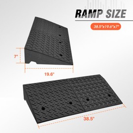 DNA MOTORING 2pcs 7" Rise Rubber Curb Ramp Heavy Duty Loading Driveway Ramp Threshold Ramp 38.5 in L x 19.6 in W x 7 in H for Loading Dock, Warehouse, Wheelchair, Motorcycles, Cars, TOOLS-00653X2