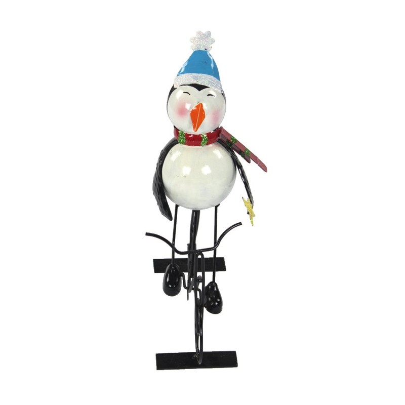 Metal Decorative Figure with Bicycle Penguin