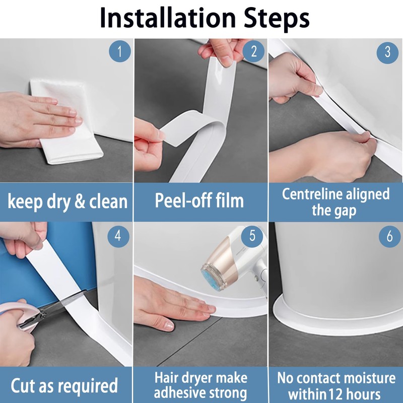 Caulk Tape Self Adhesive, 2 Rolls Waterproof Toilet Caulk Strip,