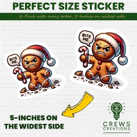 2-Pack 5-Inch Christmas Gingerbread Stickers - Funny Angry Gingerbread Man Decals - Holiday Car Decals - Festive Laptop Stickers - Cute Candy Cane - CCSTICKER13142
