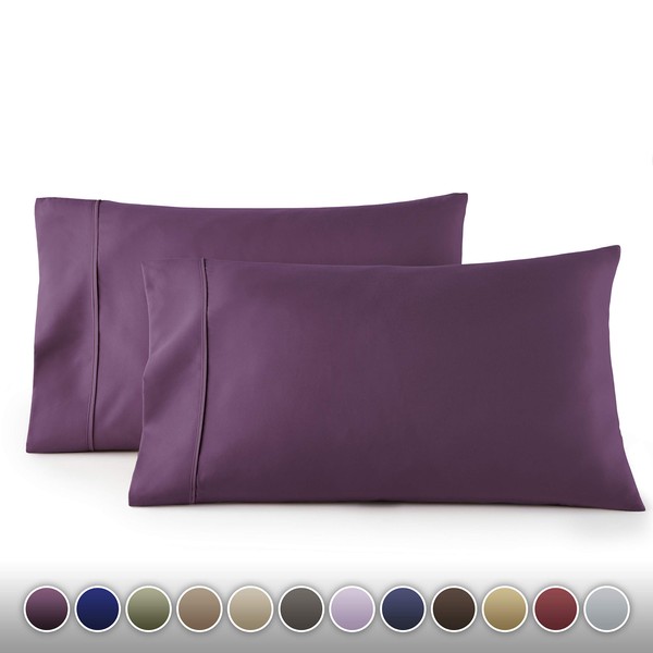HC COLLECTION Pillow Cases - Set of 2 Standard/Queen Size Pillowcases, 20" x 30", Microfiber Pillowcase Pack -Eggplant