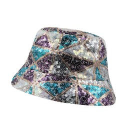 RARITYUS Women Bucket Hat Reversible Double-Side-Wear Geometric Glitter Sequins Sun Cap for Travel Beach Unisex Outdoor