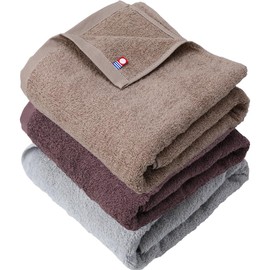 imaa Imabari Towel, Certified Bath Towel, Fluffy, Thin, Absorbent, Quick Drying, Made in Japan, 100% Cotton, Vacuum Compressed Pack, Light Brown x Brown x Gray