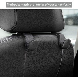 AMVOYOA Headrest Hooks for Car, Back Seat Organizer Black Leather Hanger Holder Hook, for Hanging Purses and Bags and Coats, Pack of 2