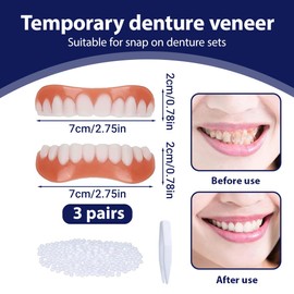 IKOPFLN 3 Pairs Provisorischer zahnersatz veneers zähne zum aufstecken Zahnersatz-Set,zahnersatz zum aufstecken,Vollmund, falsche Zähne, Zahnersatz oben und unten, Prothesen-Reline-Set