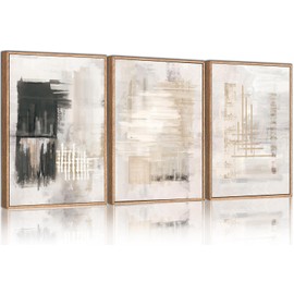 HPINUB Modern Abstract Canvas Wall Art, Set of 3 Framed Art Prints, Black and White Large Wall Painting, 16x24inch Neutral Minimalist Wall Decor for Living Room, Bedroom, Dining Room, Office, Bathroom
