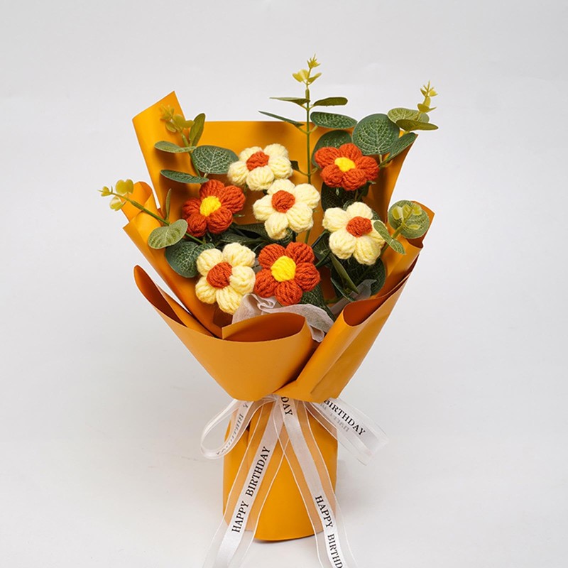 Fenteer Crochet Flower Bouquet Already Made Hand Woven Bouquet Mother