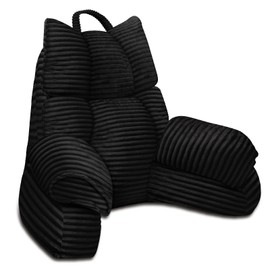 RRPAHWTV Reading Pillow for Bed with High Arm Rests,Back Support Pillow for Sitting Up in Bed with Shredded Memory Foam for Reading, TV, Gaming or Relaxing on Floor（Ink Black，Small）