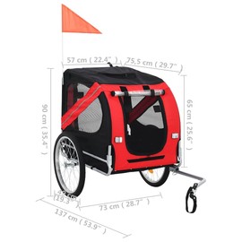TREATLIFE HOME 53.9" Pet Bike Trailer for Dogs, Durable Steel Frame, Water-Resistant Oxford Fabric, Suspension for Smooth Ride, Safety Flag, Dual Entry, Quick-Release Hitch, Red and Black