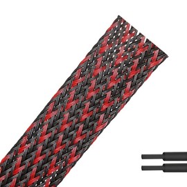 PET Expandable Braided Sleeving Wire Loom 1/8 Inch Cable Wrap Cable Sleeve Wire Protector Sleeve Tubing 100Feet, Red&Black