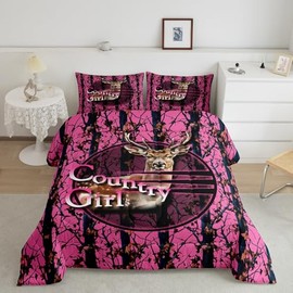 Erosebridal Deer Hunting Camo Full Comforter Set,Pink Camouflage Bedding Sets for Girls Boys Kids,Rustic Lodge Cabin Quilt Bed Set,Country Hunter Room Decor with 2 Pillowcases,Breathable