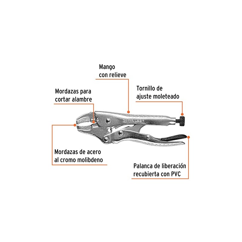 Truper PPT-4C, Pinza de presión 4", mordaza curva, acero al