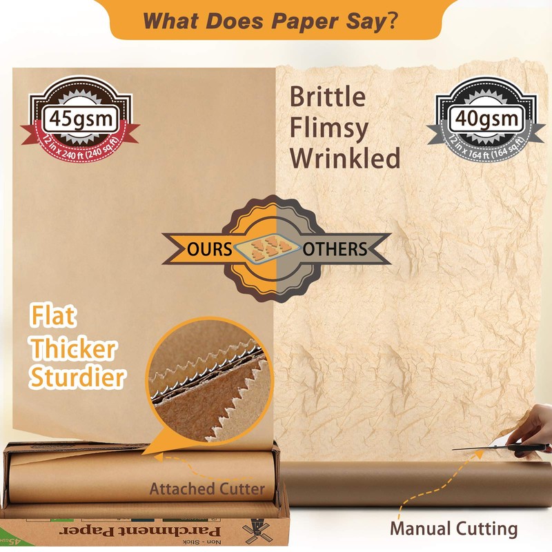 Unbleached Parchment Paper for Baking, 12 in x 240 ft,