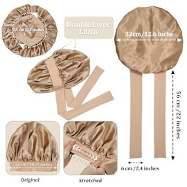 AWAYTR AWAYTR 2 Layered Satin Bonnet for Women Tie Band Hair Bonnet for Sleeping Silk Sleeping Cap with 3PCS Hair Scrunchies (Coffee(Bonus 3 Hair scrunchies))