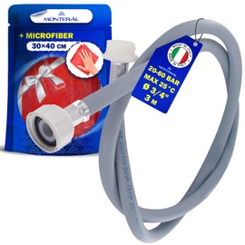 Inlet Hose Extension for Washing Machine and Dishwasher 3 m 25°C from 20 to 60 Bar with Connection Diameter 3/4 Inch Complete with Microfibre Cloth Made in Italy MONTERAL