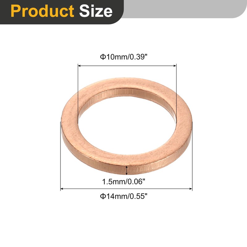 sourcing map M10 Flat Washer, 26 Pcs Copper Ring Flat