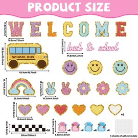 Welcome Back to School Bulletin Board Boho Groovy Preppy Patch Classroom Bulletin Board Decorations Schoolbag Paper Cutouts for Office Chalkboard Decor First Day of School Wall Door Supplies