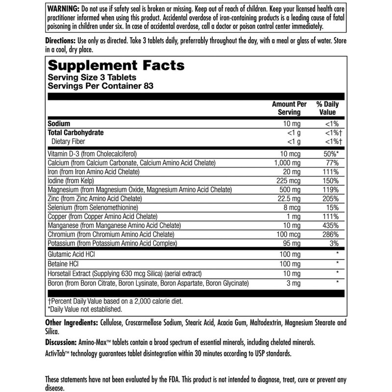 KAL Amino Max, Amino Acids, Multi-Mineral Complex Chelated Minerals 250