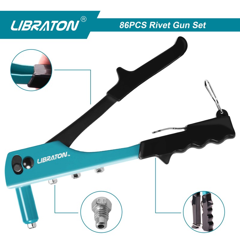 LIBRATON Hand Riveter Set with 80 Blind Rivets, 4 HSS