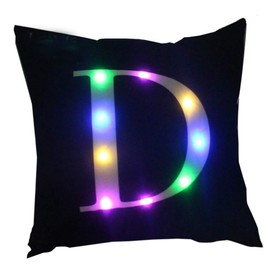 ZUODU Creative LED Colorful Flashing Velvet Letter Cushion Cover Pillow Cover Bar Use Party Use Festival Use Gift Use18”x18” or 45cm x 45cm 1pc (D-black)