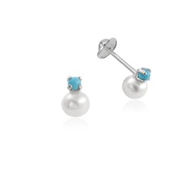 Tourmaline Earrings Baby Girl You and Me Women's Jewellery 925 Sterling Silver Earrings with Pearl and Turquoise, Size 5 x 7.5 by Martina, 5x7,5, Sterling Silver, Turquoise
