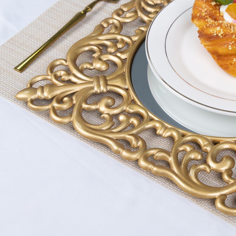 MAONAME 12" Gold Charger Plates Set of 12, Mirror Charger