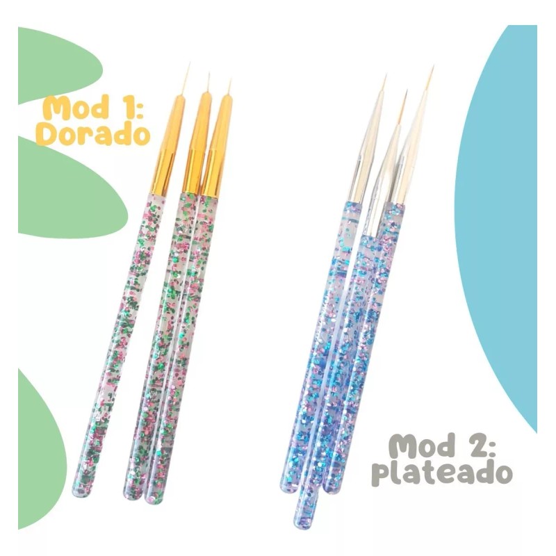 Veraly Set 3 Pincel Brillos Delineador Uña Bricolaje Dibujo Linea
