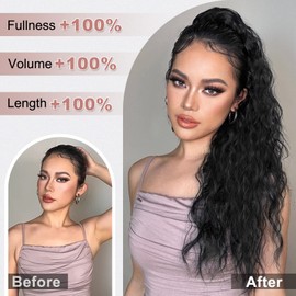 ALXNAN Claw Clip Ponytail,26 Inch Black Ponytail Extension for Women Synthetic Long Curly Wavy Clip in Ponytail Hair Extensions Synthetic Hairpiece for Daily Party Use