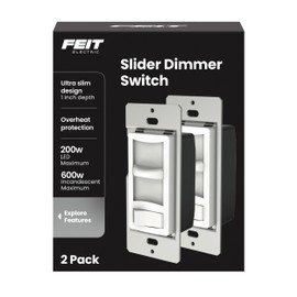 Feit Electric Slide Dimmer Switch for Dimmable LED Light Bulbs, Single Pole or 3-Way Toggle Light Switch, Wall Plate and Wire Nut Installation Included, DIM/Slide/2, 2 Pack