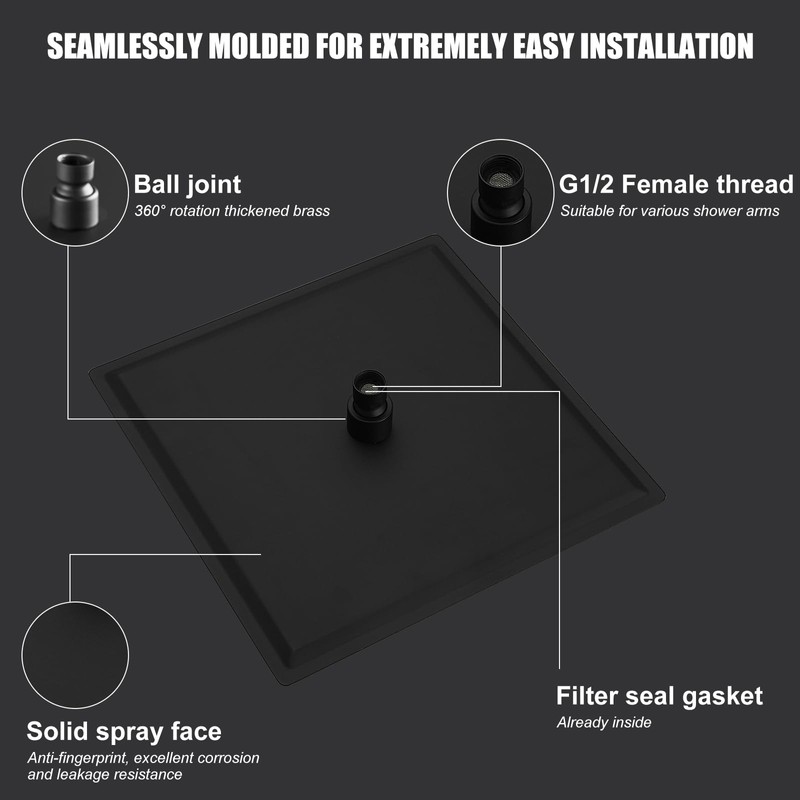 Hoimpro 12 Inch Square Rain Shower Head