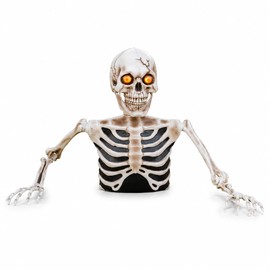 Esqueleto Gigante Decorativo Halloween con Ojos LED, Torso Emergente de PE para Jardín, Patio, Entrada y Decoración Exterior, 92 x 45 x 110 cm