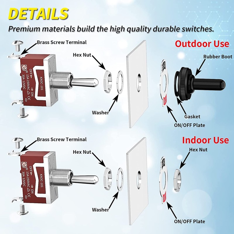 Kiligen Marine Toggle Switch 12VDC 20A Waterproof Toggle Switch 110V