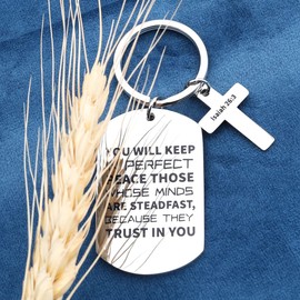 Inspirational Christian Keychain Gift Christmas Religious Key Chain for Men Women Isaiah 26:3 Bible Verse Key Rings Gifts for Godson Goddaughter Christian Fans on Birthday Christmas