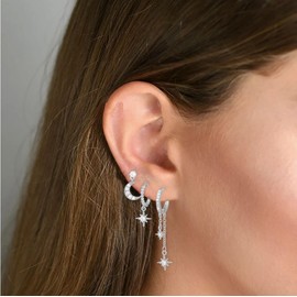 Silver Plated Earring Sets for Women Dainty Stud Huggie Hoop Earrings for Multiple Piercing Hypoallergenic Small Hoop Dangle Earrings Cartilage Earring Set