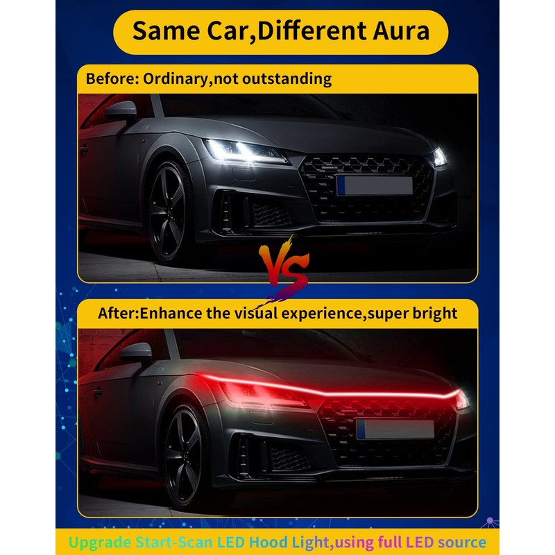 DUOFU365 12V Car LED Hood Light Strip, 59 Inches, Waterproof,