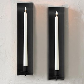 Black Metal Candle Wall Sconces Set of 2, Wall Candle Holder Decorative Set of Two for Living Room, Dining Room, Dedroom Wall Decoration