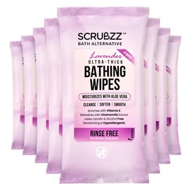 Extra Large Bath Wipes for Adults Bathing No Rinse - 80 Disposable Body Cleansing Wipes for Men, Women & Elderly - Great for Gym, Camping, Post Surgery - Shower Wipes - Lavender