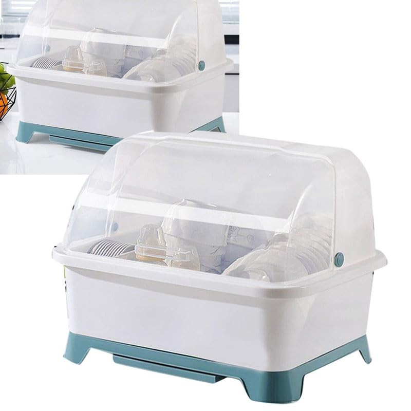 Covered Dish Drying Rack, Dust Proof Kitchen Storage Dish Drainer