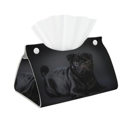 DSSWTP Black pug Tissue Box Cover Rectangle PU Leather Facial Tissue Case Paper Holder Organizer for Decor Bathroom Vanity Countertop Bedroom Dresser Night Stand Desk Tabletop Car Office