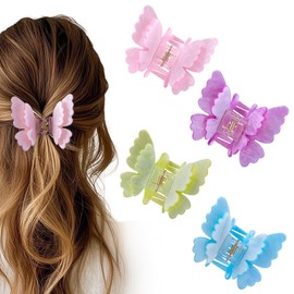 hisial 4Pcs Double Layered Butterfly Hair Claw Clips for Women Girls Fashion Jaw Clip Elegant Hair Accessories for Thick and Thin Hair（Green/Blue/Purple）